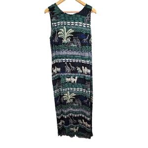 VTG 90s Sheri Martin Maxi Dress 12 Safari Print Giraffe Zebra Resort Tropical